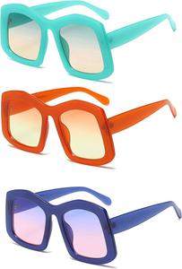 Солнцезащитные очки Melrose Big Square, модные женские, конфетного цвета, ретро, ​​увеличенного размера, трендовые солнцезащитные очки с защитой от УФ-излучения UV400, 3pcs Green&orange&blue