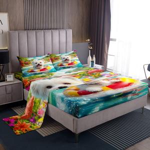 Erosebridal Комплект постельного белья White Dog с милыми щенками в морском стиле, White Blue