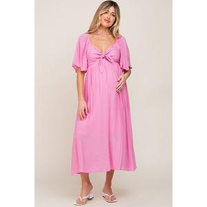 Платье миди с рукавами-фонариками и завязкой спереди для беременных Pinkblush, Pink