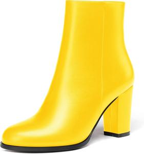 Женские ботильоны WAYDERNS с молнией, круглым носком, матовым блоковым каблуком, высота каблука 3,5 дюйма, Yellow