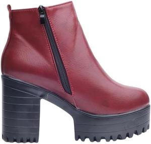 Женские высокие ботфорты из искусственной кожи с квадратным каблуком и платформой, мотоциклетный стиль Generic, Red