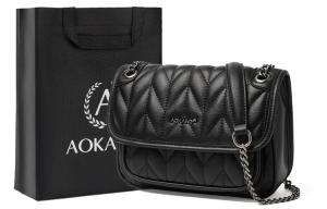 Кожаная плечевая сумка из коровьей кожи с алмазным узором на цепочке, кроссбоди классическая женская черная/молочного белого цвета AOKANG