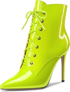 Женские ботильоны Aachcol с коротким голенищем, заостренным носком, стойкой на шпильке средней высоты, лакированные, с молнией и шнуровкой, сексуальные, каблук 4 дюйма, Green B