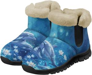Женские ботильоны и полусапожки Highland Cow зимние теплые пушистые снежные ботинки повседневная обувь босиком размеры 36-41 Pointodoor, Dolphin Flower