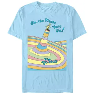Мужская футболка с принтом "Dr Seuss Oh the places you'll go" Licensed Character, голубой
