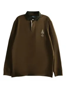 Bear-embroidered rugby polo shirt POLO RALPH LAUREN, коричневый