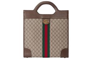 GUCCI Сумка-шоппер Ophidia Canvas With Leather, средняя, унисекс, бежевый/эбеновое дерево