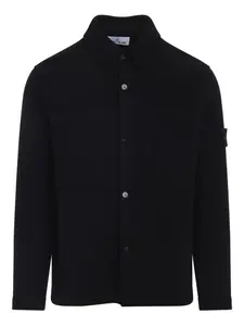 Шерстяная рубашка с накладными карманами Stone Island, черный