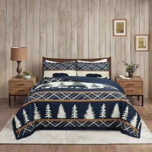 Marcielo 3 предмета Cabin Lodge Одеяло с изображением медведя в деревенском стиле, комплект покрывала MarCielo, цвет Navy Blue Bear