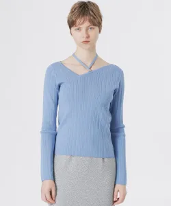 Вязаный топ с вырезом на шее Loveless, цвет Saxe Blue