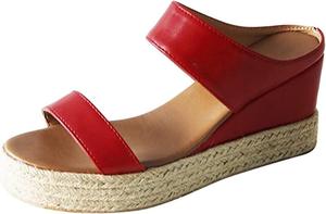 Женские сандалии Ladmiple с клиновидным каблуком, удобные и стильные, на липучке и пряжке на щиколотке, летние повседневные пляжные обувь с открытым носком и платформой, Yp-Red