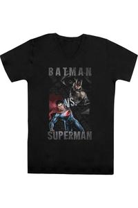 Футболка / футболка из хлопка премиум-класса с коротким рукавом и V-образным вырезом для взрослых с изображением героя Бэтмена против Супермена Gildan, черный