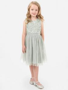 Детское платье миди без рукавов с пайетками Maya Deluxe, Green Lily