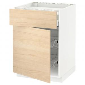 Нижний шкаф варочная панель/ящик/2 провода bskts METOD/MAXIMERA IKEA, 60x60x80 см, цвет white/askersund light ash effect