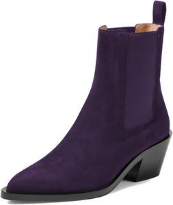 Женские эластичные ботинки Челси на низком широком каблуке с заостренным носком, ботильоны до щиколотки, удобная обувь для работы и бизнеса, размеры 4-16 US Wo wagas, Purple