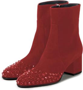Женские ботильоны Tang'scuisins с круглым носком, декоративными заклепками, низким каблуком-блоком, боковой молнией, для повседневной носки, вечеринок, выпускных, на зиму и осень, размер 4-16 US, Red
