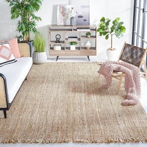Ковер SAFAVIEH, 183 x 183 см, Natural Fiber Collection - Natural & Beige, ручной работы плетеный бахромой джут, идеально для помещений с высокой проходимостью в гостиной, спальне (NF828A)