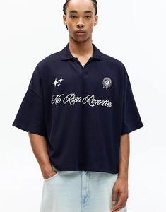 Рубашка-поло с короткими рукавами Pull&Bear STWD синего цвета