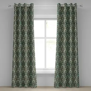 Мятно-коричневая штора на люверсах ABAKUHAUS, барочные цветочные мотивы в дамасском стиле - традиционное искусство Возрождения, декоративные двухпанельные шторы, 280 см x 245 см, темно-коричневый, мятно-зеленый