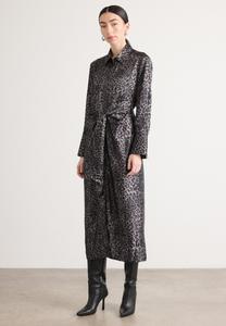 Платье DKNY LONG SLEEVE BUTTON FRONT SHIRT DRESS TIE AT WAIST, Disguise Black/Dark Brown