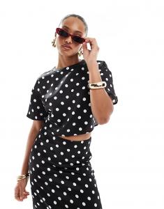 4th & Reckless укороченный атласный топ в черный горошек