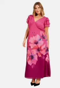 Платье-Макси большого размера с рукавами-воланами и v-образным вырезом, облегающее фигуру невысокого роста. Friends Like These, Pink