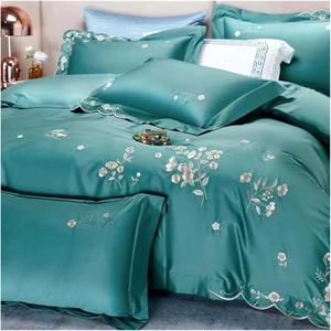 Generic Комплект постельного белья из египетского хлопка с цветочной вышивкой в стиле принцесса, жемчужно-белый