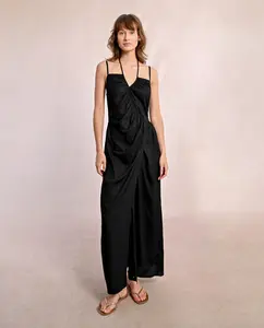 Ассиметричное длинное платье на двойных бретелях Molly Bracken, чёрный