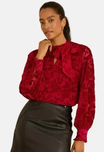 Блузка прямого кроя с длинными рукавами и бантом Love & Roses, Red Velvet Burnout