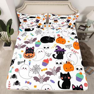 Erosebridal Комплект постельного белья Halloween Lights с принтом призраков, котиков и летучих мышей в готическом стиле, Multi 27