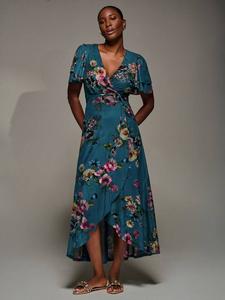 Флоральное облегающее платье макси с сетчатыми вставками Jolie Moi, Teal Floral