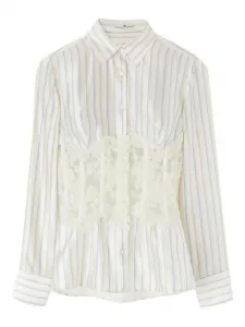 Полосатая рубашка с кружевными вставками Ermanno Scervino, белый