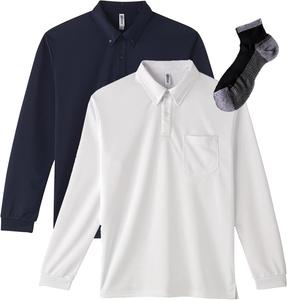 Мужская рубашка-поло с длинным рукавом Glimmer 00314-ABL, с карманом, материал DRY, застежка на пуговицы спереди, плотность ткани 4,4 унции, белый/темно-синий