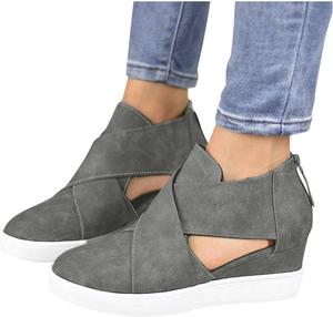 Женские сникеры на танкетке ZBYY с перекрестными ремешками, платформой и скрытым вырезом, закрытым носком и моделью слипонов, летние сандалии, серый