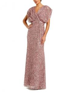 Платье с драпированными рукавами, сборкой на талии и V-образным вырезом Mac Duggal, фиолетовый