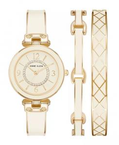 Женский браслет из золотистого сплава с белой эмалью и хрустальными акцентами, модные часы, 33 мм, набор из 3 предметов Anne Klein, мультиколор