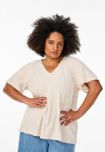 Блуза Zizzi MIT KURZEN ÄRMELN UND STREIFENSTRUKTUR, Sand W Lurex/Sand