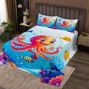 Erosebridal Детский комплект постельного белья с милым осьминогом, мультяшный морской мир, мягкий материал, Blue White