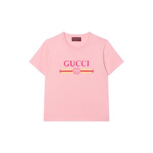 Футболка из хлопкового джерси с принтом GUCCI, розовый