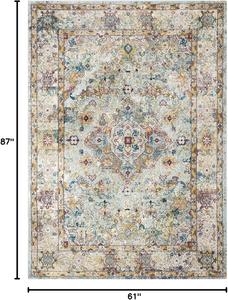 Ковер SAFAVIEH, 155 x 221 см, Aria Collection, бежевый и синий, дизайн в стиле бохо шик с эффектом потертости, не линяет и прост в уходе, идеален для помещений с высокой проходимостью в гостиной, спальне (ARA183E)