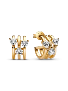 Серьги-кольца с тремя сердцами Pandora, 14-каратное золотое покрытие