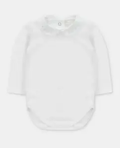 Боди для младенца из интерлока белого цвета с воротником-ребенком, вышитым песочного цвета Martín Aranda