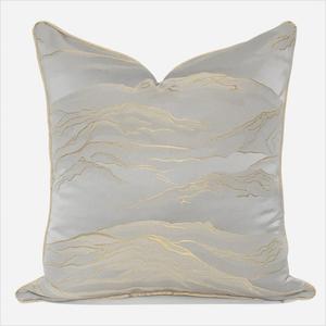 LLLSSS Наволочка серая с китайским пейзажем, золотые линии