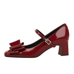 QITUMAUL Туфли Мэри Джейн на массивном каблуке женские Ancora Red, цвет Ancora Red[Heel Height 5cm]