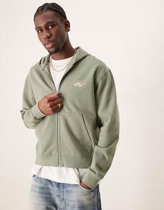 Толстовка свободного кроя ASOS DESIGN с капюшоном на молнии, принтом на груди и спине в пыльно-зеленом цвете