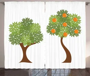 Штора для спальни ABAKUHAUS, зелено-оранжевая, в деревенском стиле, с деревьями и листьями, с присборенной лентой, петлями и крючками, 280 x 175 см, зелено-коричнево-оранжевый Abakuhaus