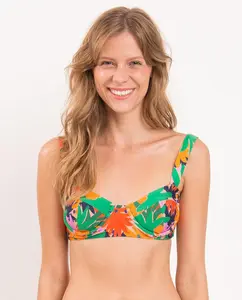 Утепленный лиф бикини-балконет с принтом Río de Sol, зеленый