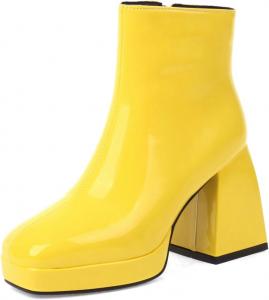 Женские ботильоны на массивной платформе с квадратным носком и высоким каблуком, на молнии, для зимы и осени, элегантные короткие ботинки JOEUSTY, Yellow