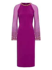 Платье миди Eurabia с сетчатыми рукавами Jenny Packham, фиолетовый