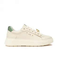 Кожаные кроссовки с золотыми акцентами и ювелирным аксессуаром. Nerogiardini, бежевый